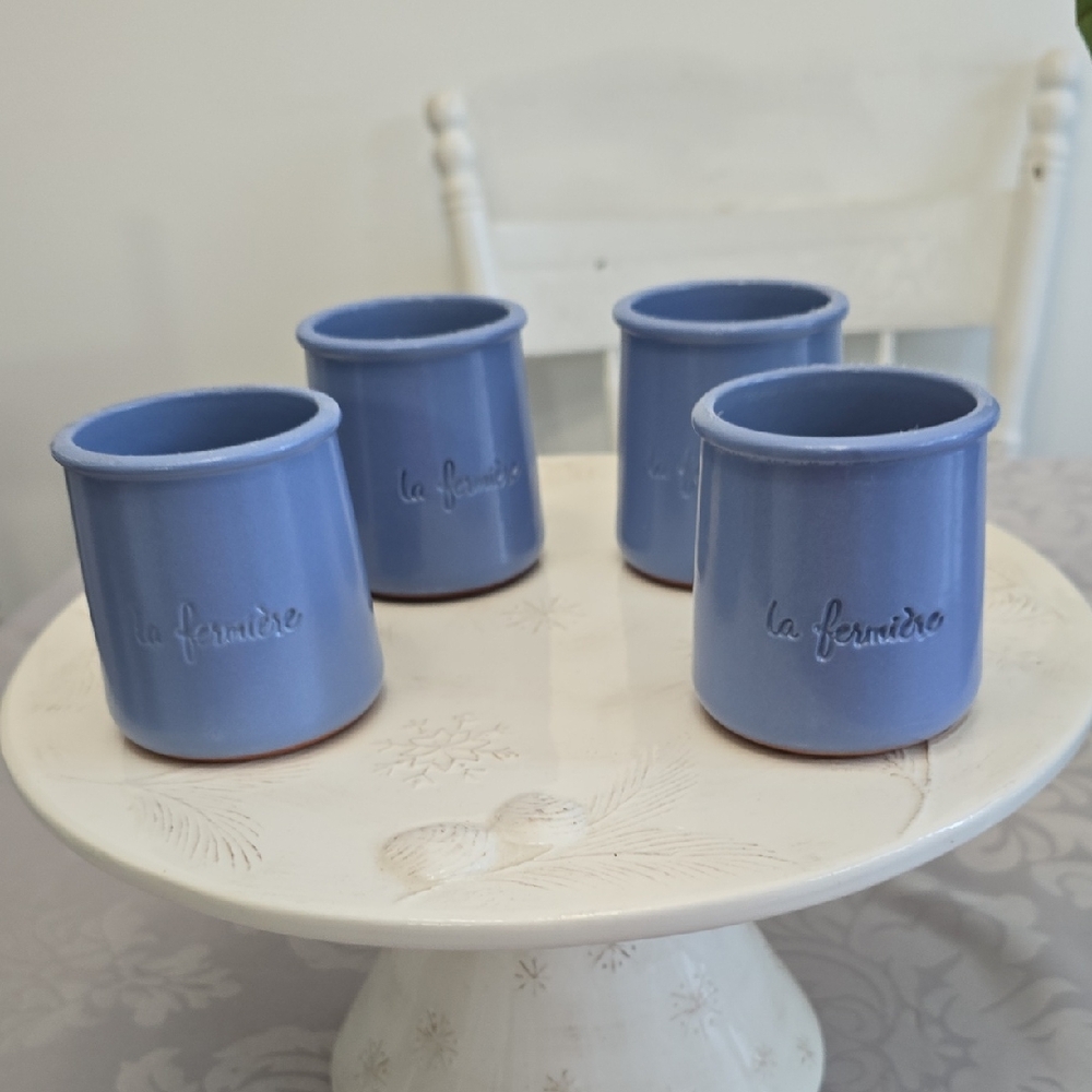 Set Of 4 La Fermiere Yogurt Terrracotta Pots Perwinkle Blue
